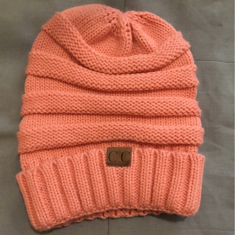 C.C coral colored knitted beanie